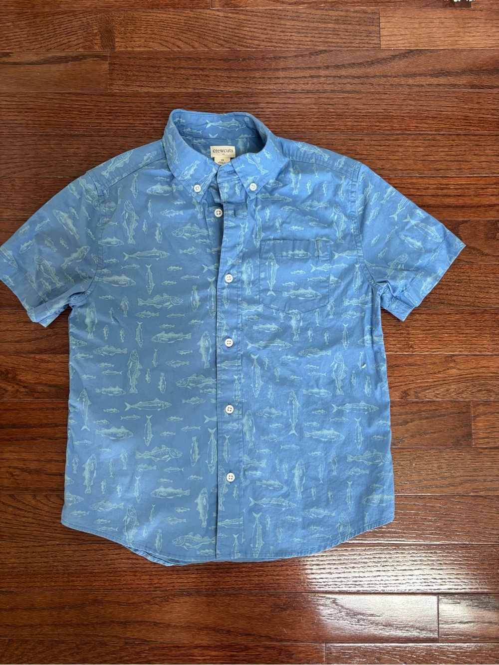 Crewcuts J.crew Boys Blue shark print Short-Sleeve button down 10